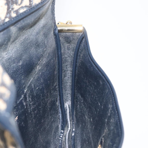 Christian Dior Trotter Canvas Shoulder Bag Navy Gold Auth 172525