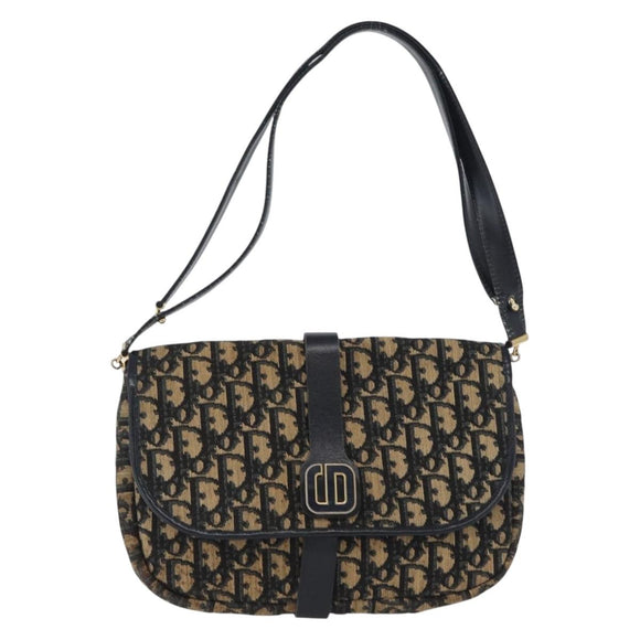 Christian Dior Trotter Canvas Shoulder Bag Navy Gold Auth 172525