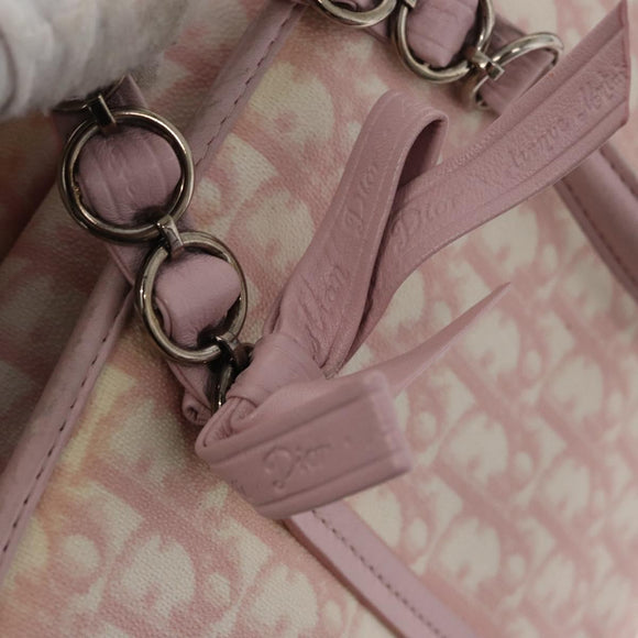 Christian Dior Trotter Canvas Chain Romantic Bag PVC Pink Silver Auth 172531