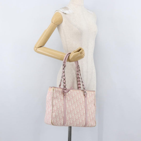 Christian Dior Trotter Canvas Chain Romantic Bag PVC Pink Silver Auth 172531