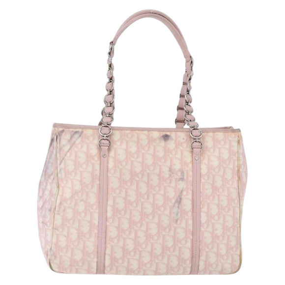 Christian Dior Trotter Canvas Chain Romantic Bag PVC Pink Silver Auth 172531