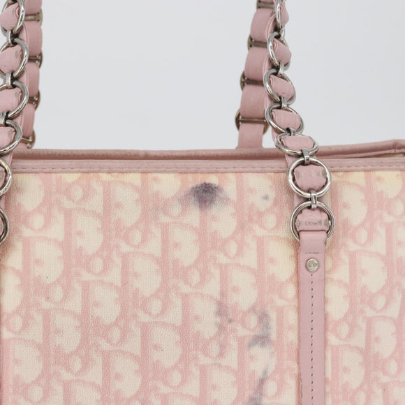 Christian Dior Trotter Canvas Chain Romantic Bag PVC Pink Silver Auth 172531