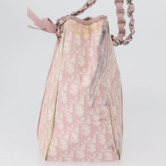 Christian Dior Trotter Canvas Chain Romantic Bag PVC Pink Silver Auth 172531