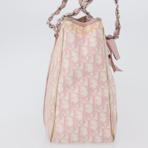 Christian Dior Trotter Canvas Chain Romantic Bag PVC Pink Silver Auth 172531