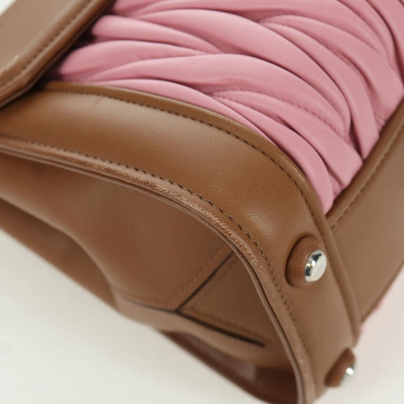 Miu Miu Matelasse Hand Bag Leather 2way Pink Silver Auth 172533M