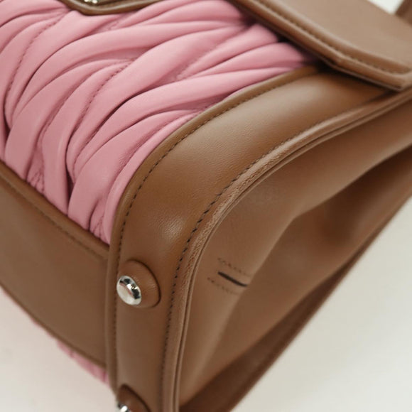 Miu Miu Matelasse Hand Bag Leather 2way Pink Silver Auth 172533M