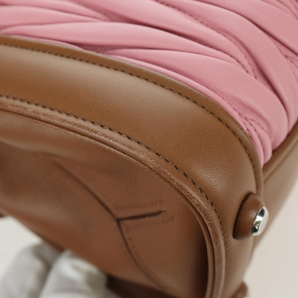 Miu Miu Matelasse Hand Bag Leather 2way Pink Silver Auth 172533M