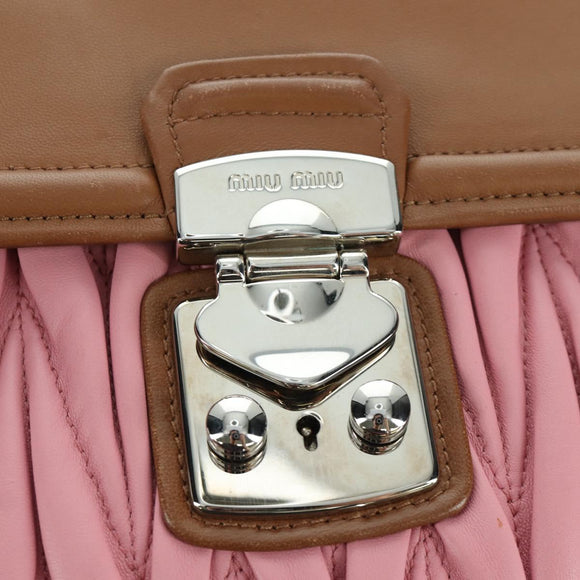 Miu Miu Matelasse Hand Bag Leather 2way Pink Silver Auth 172533M