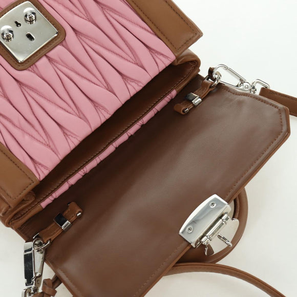 Miu Miu Matelasse Hand Bag Leather 2way Pink Silver Auth 172533M