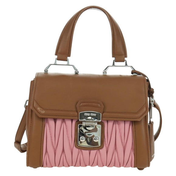 Miu Miu Matelasse Hand Bag Leather 2way Pink Silver Auth 172533M