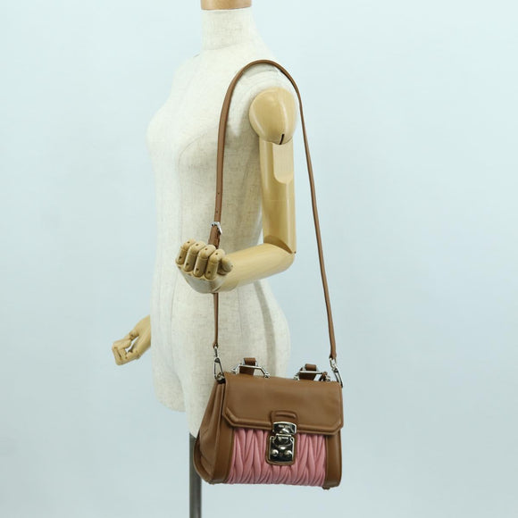 Miu Miu Matelasse Hand Bag Leather 2way Pink Silver Auth 172533M