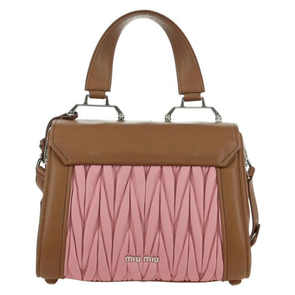 Miu Miu Matelasse Hand Bag Leather 2way Pink Silver Auth 172533M