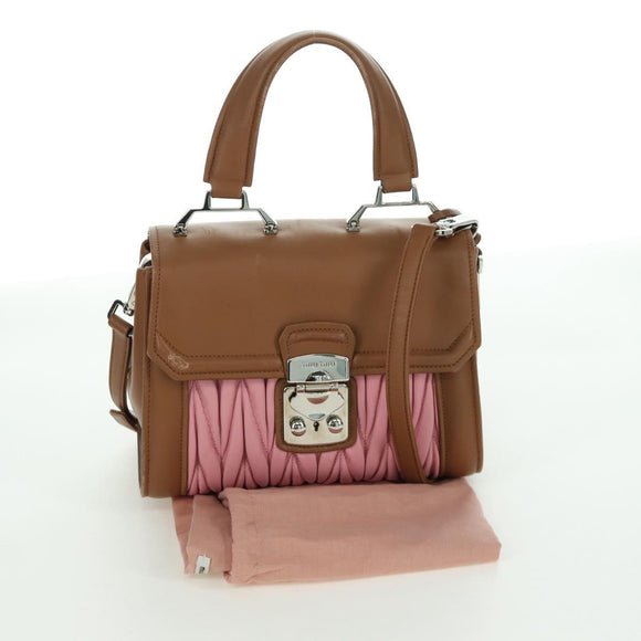 Miu Miu Matelasse Hand Bag Leather 2way Pink Silver Auth 172533M