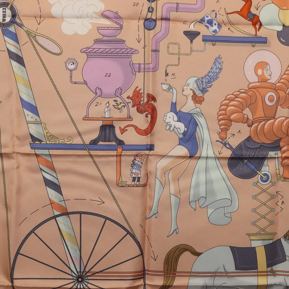 HERMES Carre 90 Scarf ""Tea for Two"" Silk Beige Auth 172542M