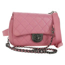 CHANEL Matelasse 22 Chain Bag Leather 2way Pink Silver CC Auth 172544SAM-1