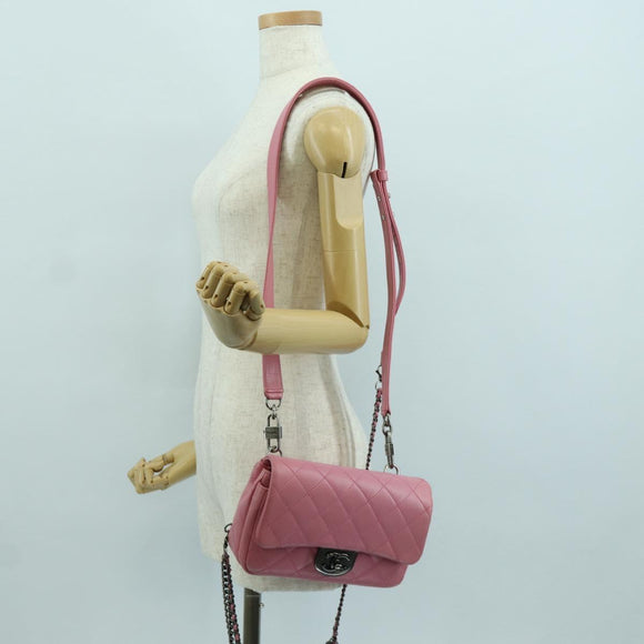 CHANEL Matelasse 22 Chain Bag Leather 2way Pink Silver CC Auth 172544SAM