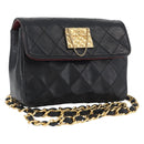 CHANEL Matelasse Chain Shoulder Bag Lamb Skin Black Gold CC Auth 172545SAV-1