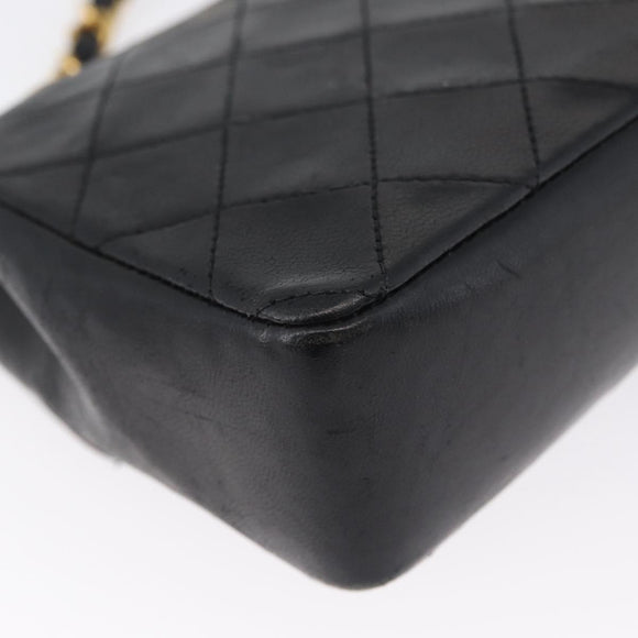 CHANEL Matelasse Chain Shoulder Bag Lamb Skin Black Gold CC Auth 172545SAV