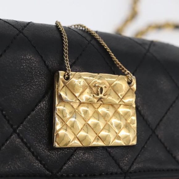 CHANEL Matelasse Chain Shoulder Bag Lamb Skin Black Gold CC Auth 172545SAV