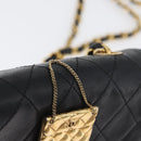CHANEL Matelasse Chain Shoulder Bag Lamb Skin Black Gold CC Auth 172545SAV-9
