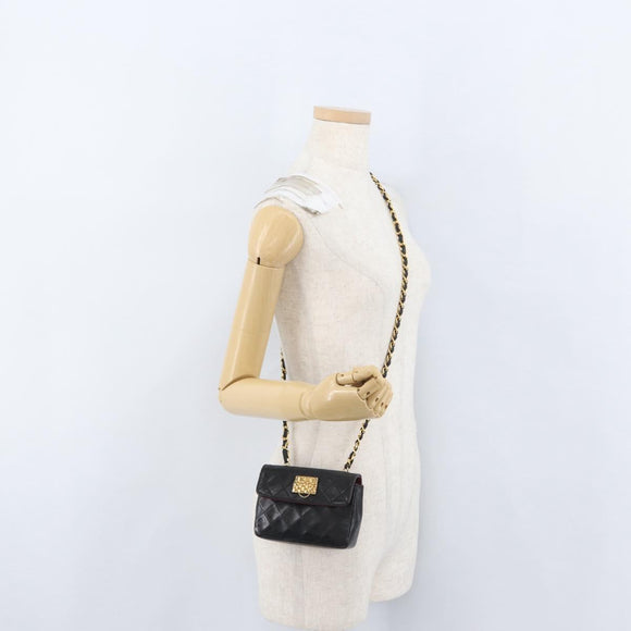 CHANEL Matelasse Chain Shoulder Bag Lamb Skin Black Gold CC Auth 172545SAV