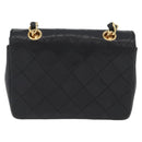 CHANEL Matelasse Chain Shoulder Bag Lamb Skin Black Gold CC Auth 172545SAV-2
