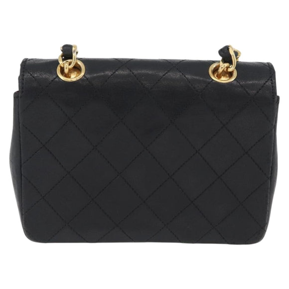 CHANEL Matelasse Chain Shoulder Bag Lamb Skin Black Gold CC Auth 172545SAV