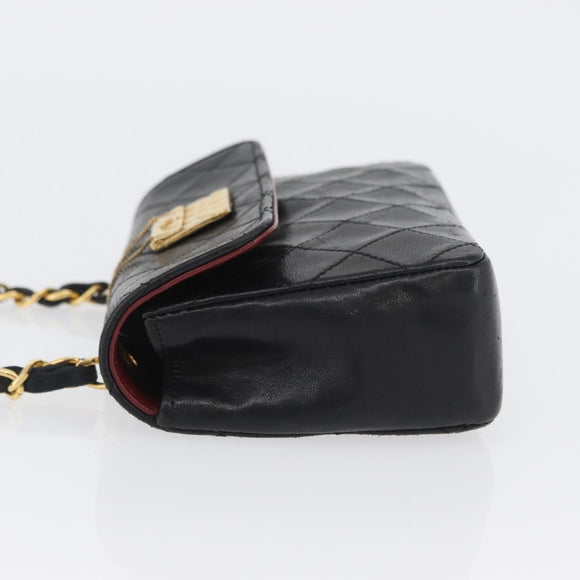 CHANEL Matelasse Chain Shoulder Bag Lamb Skin Black Gold CC Auth 172545SAV