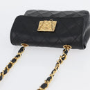 CHANEL Matelasse Chain Shoulder Bag Lamb Skin Black Gold CC Auth 172545SAV-6