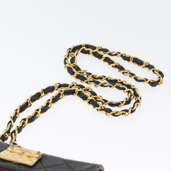 CHANEL Matelasse Chain Shoulder Bag Lamb Skin Black Gold CC Auth 172545SAV