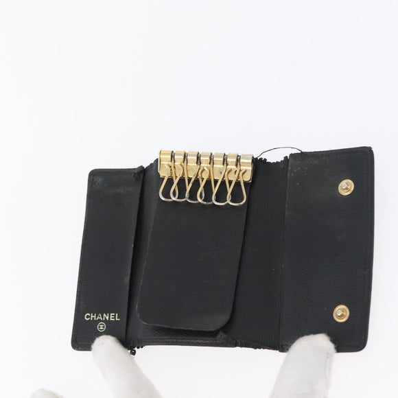 CHANEL Key Case Leather Black CC Auth 172555