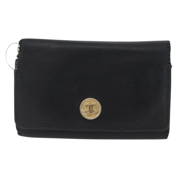 CHANEL Key Case Leather Black CC Auth 172555
