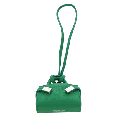 Salvatore Ferragamo Gancini Hugs Bag Charm Leather Green Silver Auth 172557M - 0