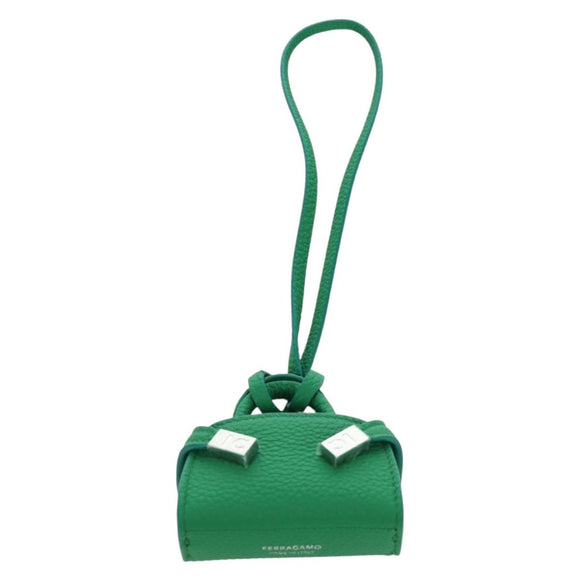 Salvatore Ferragamo Gancini Hugs Bag Charm Leather Green Silver Auth 172557M