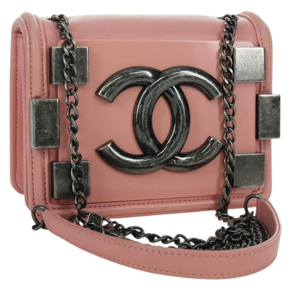 CHANEL Matelasse Lego Boy Chain Shoulder Bag Lamb Skin Pink CC Auth 172559SAM