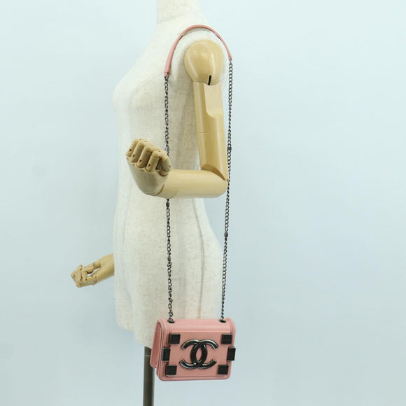 CHANEL Matelasse Lego Boy Chain Shoulder Bag Lamb Skin Pink CC Auth 172559SAM