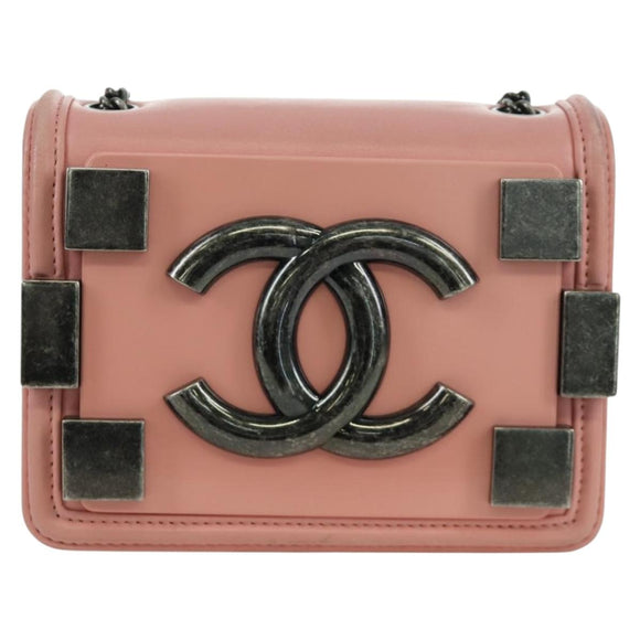 CHANEL Matelasse Lego Boy Chain Shoulder Bag Lamb Skin Pink CC Auth 172559SAM