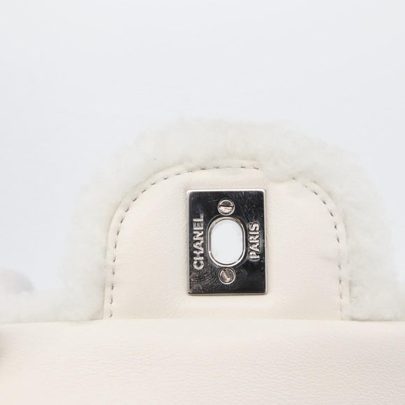 CHANEL Matelasse 25 Chain Shoulder Bag Mouton White Silver CC Auth 172561SM