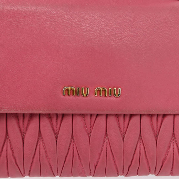 Miu Miu Matelasse Wallet Hand Bag Leather Pink Gold Auth 172563