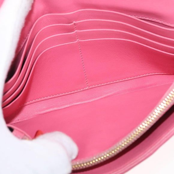 Miu Miu Matelasse Wallet Hand Bag Leather Pink Gold Auth 172563