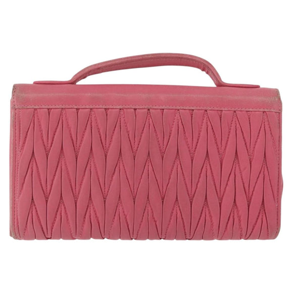 Miu Miu Matelasse Wallet Hand Bag Leather Pink Gold Auth 172563