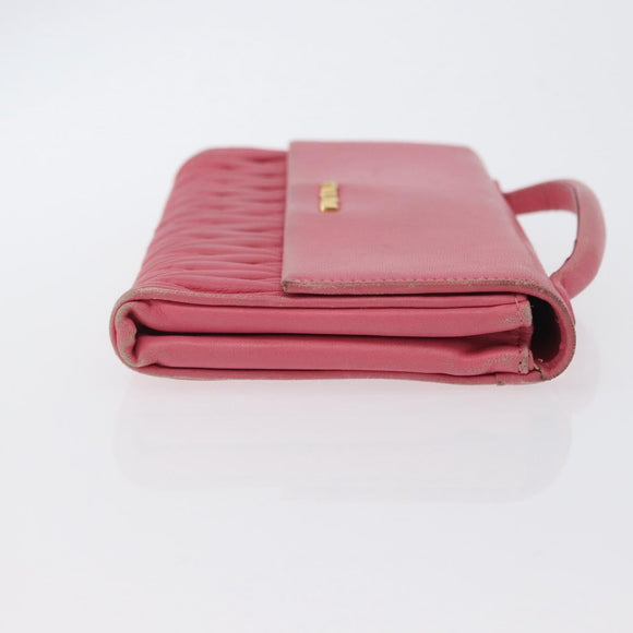 Miu Miu Matelasse Wallet Hand Bag Leather Pink Gold Auth 172563