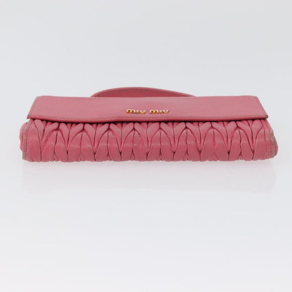 Miu Miu Matelasse Wallet Hand Bag Leather Pink Gold Auth 172563