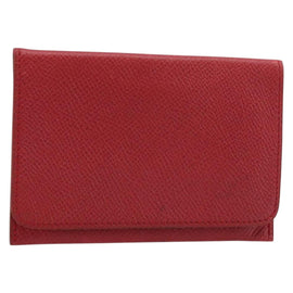 HERMES Card Case Leather Red Auth 172579