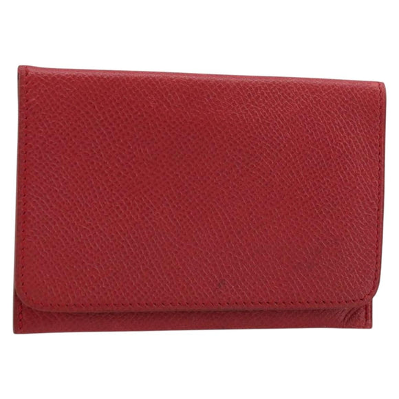 HERMES Card Case Leather Red Auth 172579