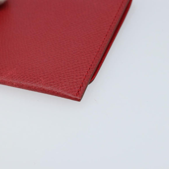 HERMES Card Case Leather Red Auth 172579