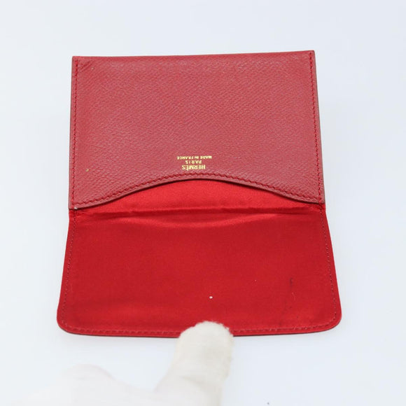 HERMES Card Case Leather Red Auth 172579