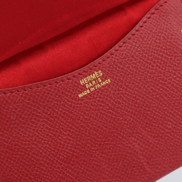 HERMES Card Case Leather Red Auth 172579