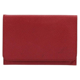 HERMES Card Case Leather Red Auth 172579 - 0