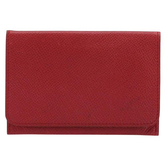 HERMES Card Case Leather Red Auth 172579